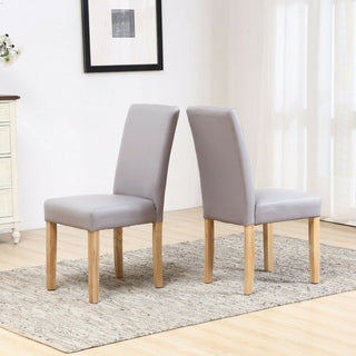 Set of Two Neo Grey Faux PU Leather High Back Dining Room Chairs