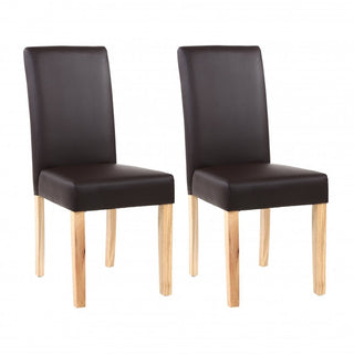 Neo Brown Faux PU Leather High Back Dining Room Chairs x2