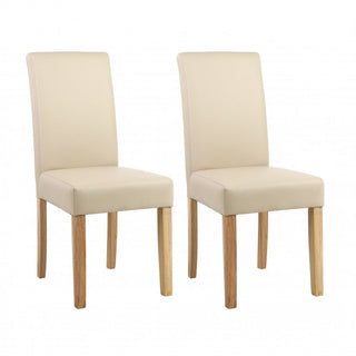 Neo Cream Faux PU Leather High Back Dining Room Chairs x2
