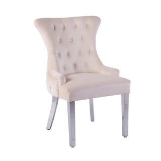 Set of Two Neo Cream Studded Velvet Dining Table Chair with Mirrored Legs