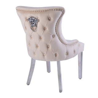 Set of Two Neo Cream Studded Velvet Dining Table Chair with Mirrored Legs