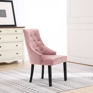 Set of Two Neo Pink Studded Velvet Dining Chair with Ring Knocker Detail
