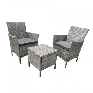 Neo Grey 3 Piece Rattan Table and Chairs Garden Furniture Bistro Set