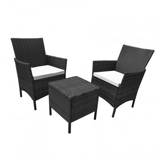 Neo Black 3 Piece Rattan Table and Chairs Garden Furniture Bistro Set