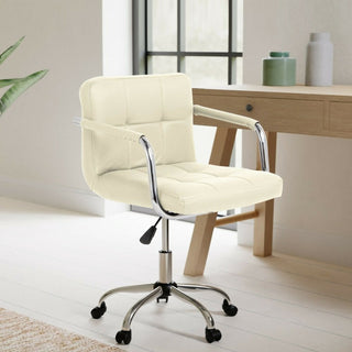 Cream Cushioned Faux Leather Office Chair with Chrome Legs