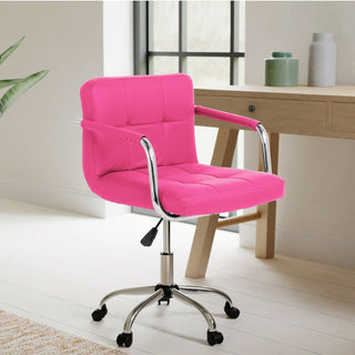 Pink Cushioned Faux Leather Office Chair with Chrome Legs