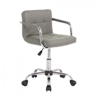 Grey Cushioned Faux Leather Office Chair with Chrome Legs
