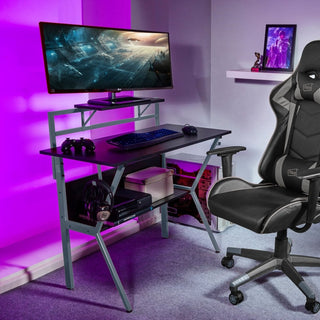 Neo Grey Ergonomic 2 Tier Computer Gaming Office Desk