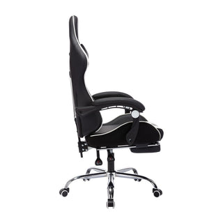 Neo White/Black Leather Gaming Chair with Massage Function & Footrest