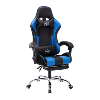 Neo Blue and Black Leather Gaming Chair With Massage Function & Footrest