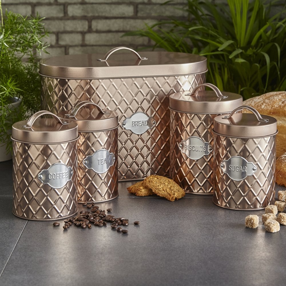 Rose Gold Copper Tea Sugar Coffee Canisters Grey Rose Gold Tea