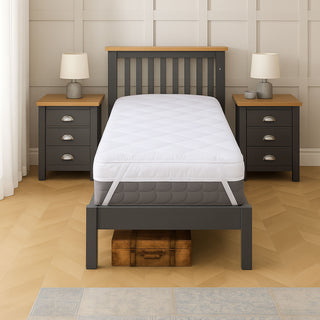 Neo Single Mattress Topper Soft Memory Foam Plush Bounce Fibre Breathable Diamond Quilted Fabric Elastic Anti Slip Corner Straps Secure Fit All UK Bed Sizes