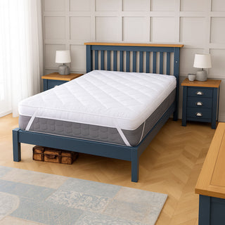 Neo Small Double Mattress Topper Soft Memory Foam Plush Bounce Fibre Breathable Diamond Quilted Fabric Elastic Anti Slip Corner Straps Secure Fit All UK Bed Sizes