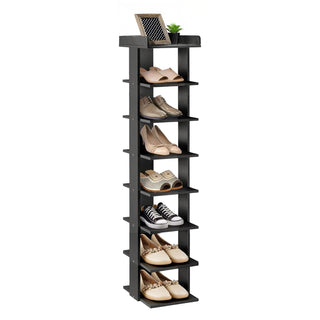 Neo Black 8 Tier Wooden Shoe Rack Slim