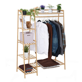 Neo Bamboo Rack Clothes with Storage Shelf Hanging Rail and Side Hooks