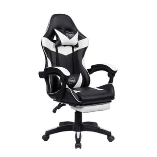 Neo White and Black Leather Gaming Chair with Footrest