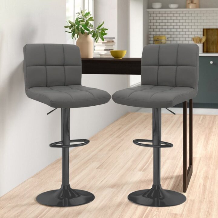 Faux Leather Swivel Bar Stools, Grey Faux Leather Bar Stools With Legs