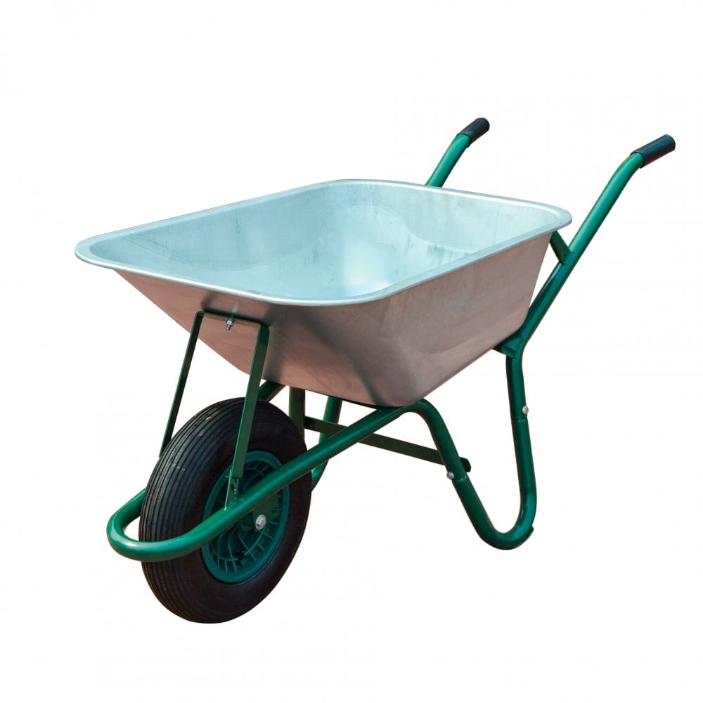 EXCELLENT QUALITY 85L GREEN PLASTIC WHEELBARROW WITH RED PNEUMATIC WHEEL 