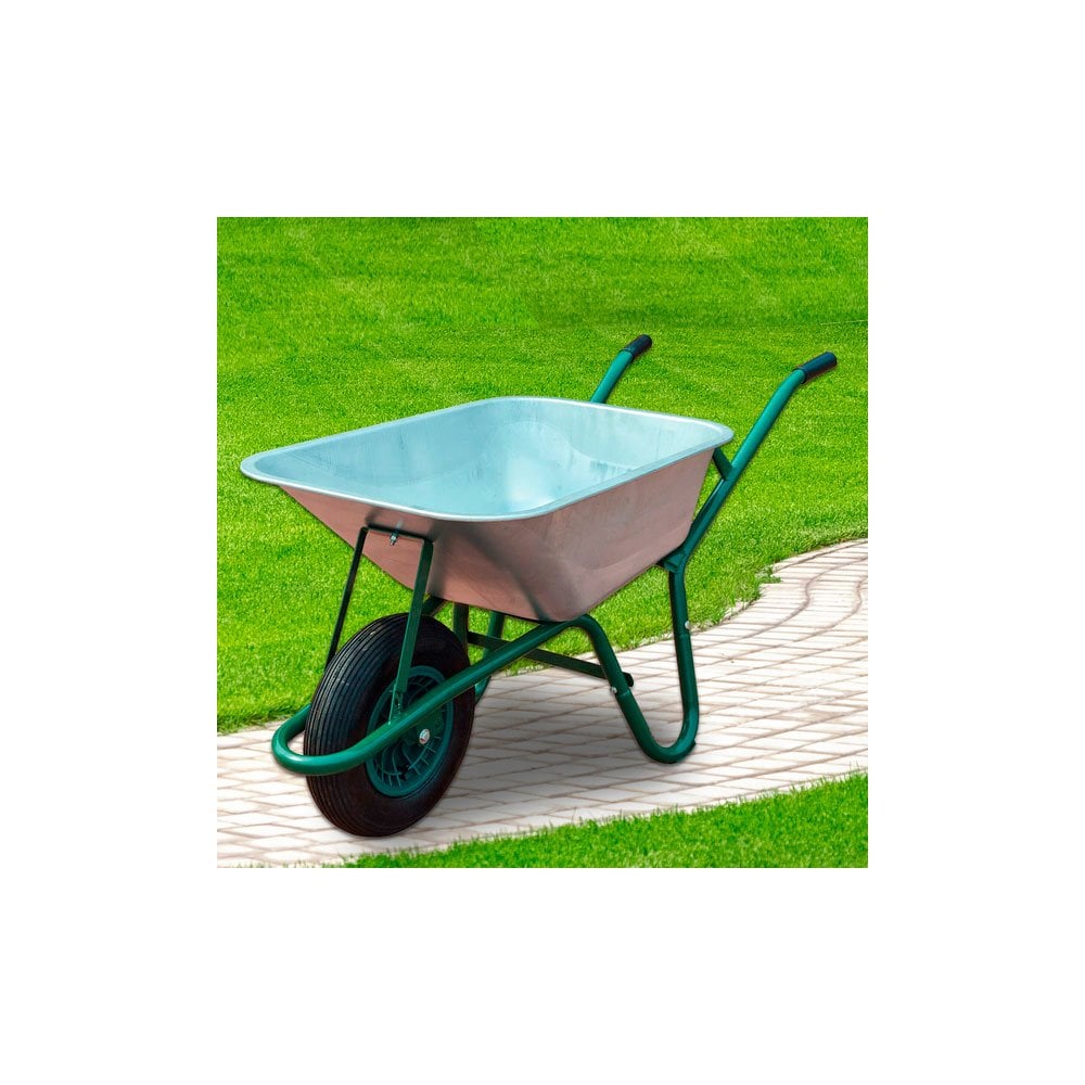 85L GREEN PLASTIC WHEELBARROW WITH RED PNEUMATIC WHEEL EXCELLENT QUALITY 