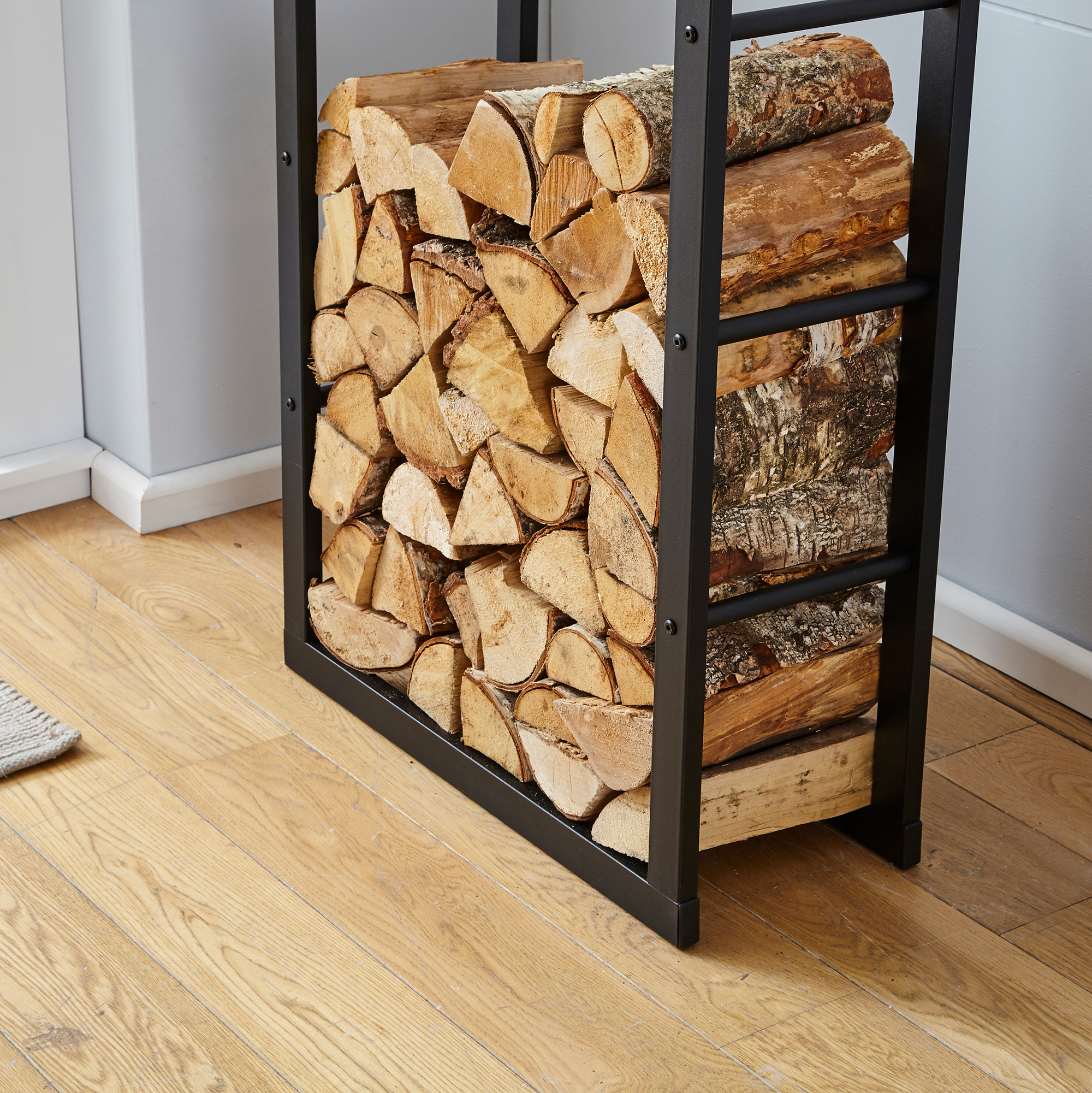 Neo Wide Indoor Black Firewood Log Rack - Neo Direct