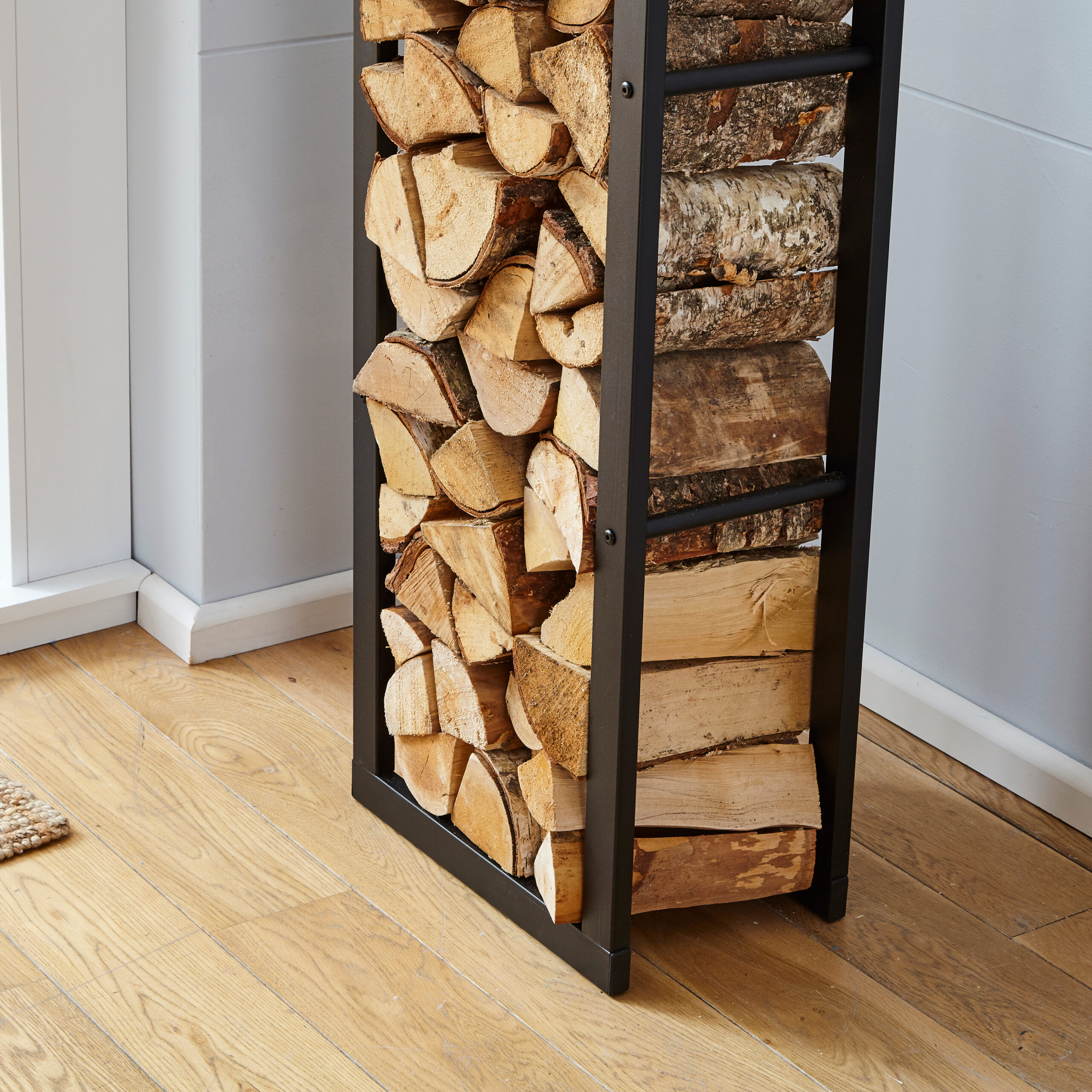 Neo Tall Indoor Black Firewood Log Rack - Neo Direct