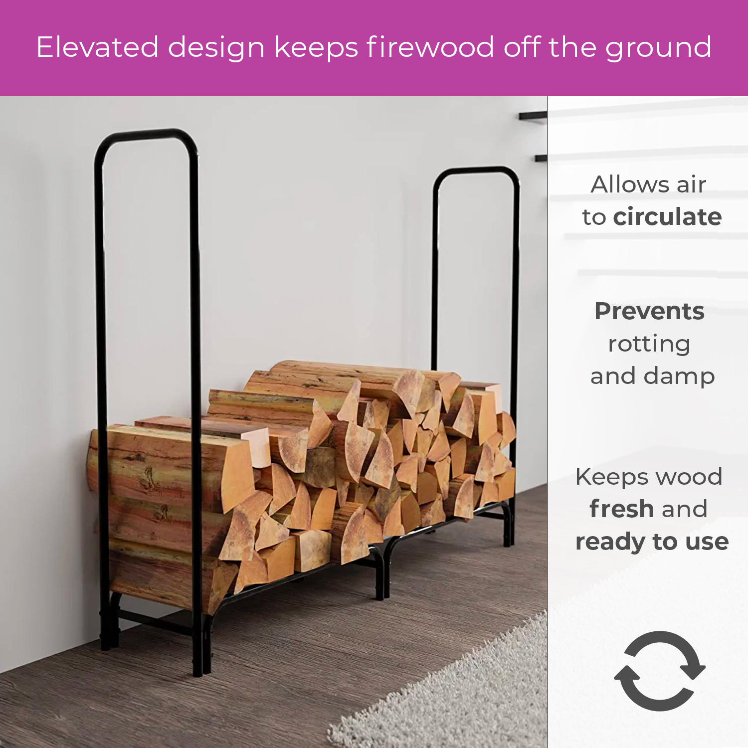 Neo Wide Indoor Black Firewood Log Rack - Neo Direct